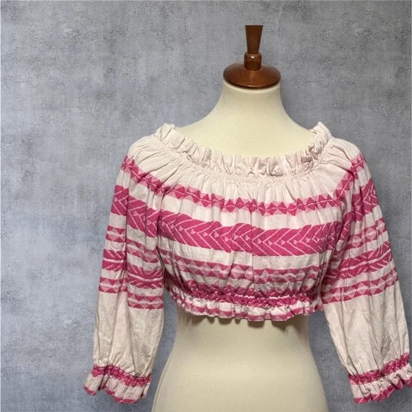 Alba Monti Made in Italy Embroidered Off The Shoulder Crop Blouse Small Pink - Picture 1 of 4